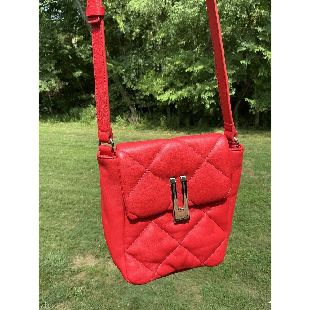 Vince Camuto Red Quilted Leather Soft Crossbody Bag Shoulder Purse